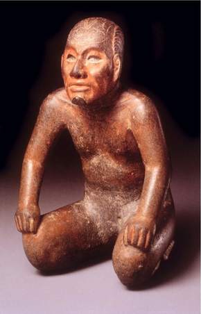 The Princeton Shaman: Shaman in Transformation Pose, Olmec, ca. 800 B.C. An image of the marine toad Bufus marinus is incised on the figure’s forehead.
