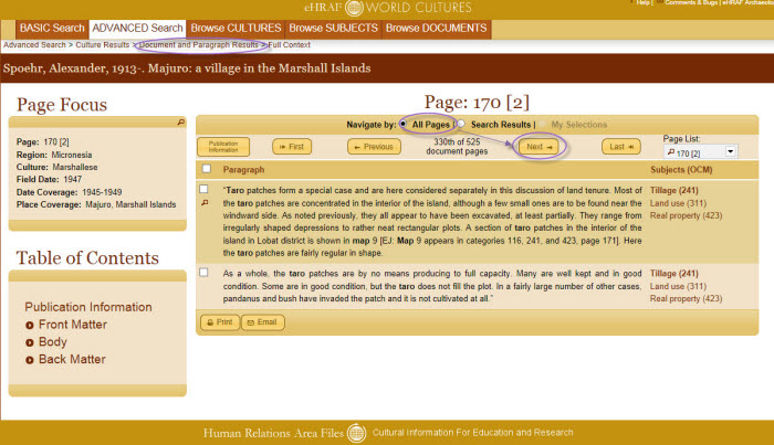 Fig 7. Paragraph-in page results and page navigation controls. 