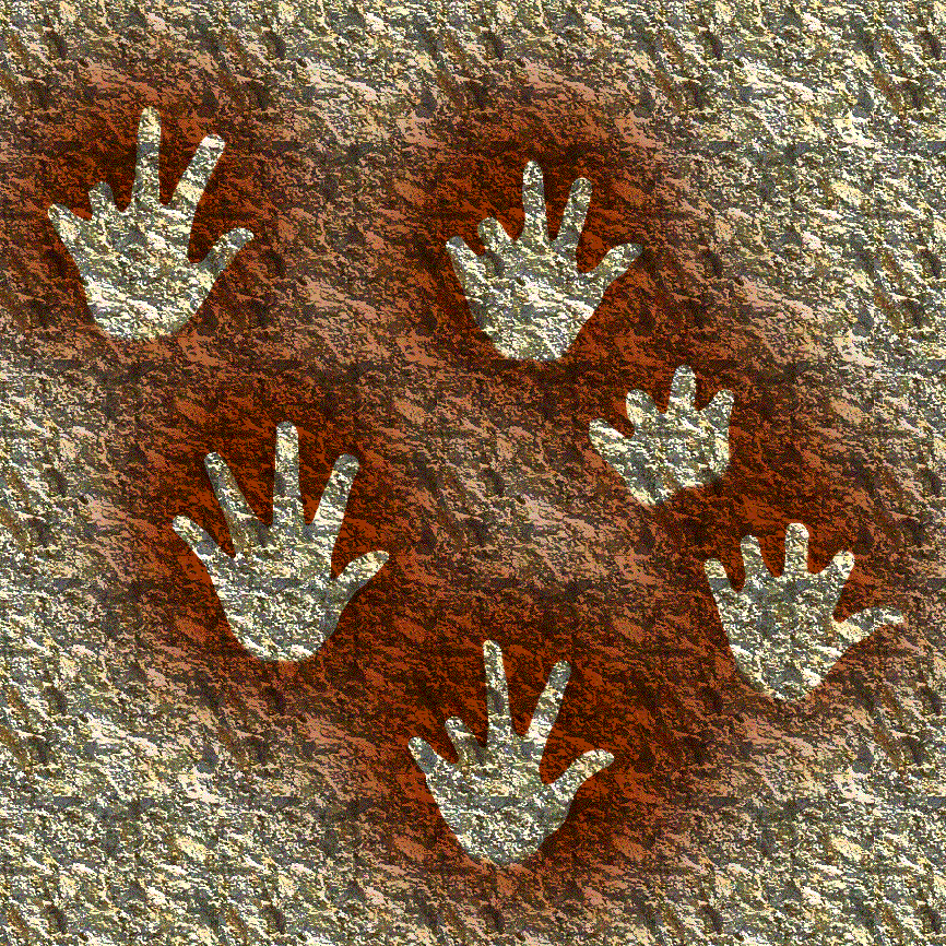 two vertical rows of 3 negative hand prints